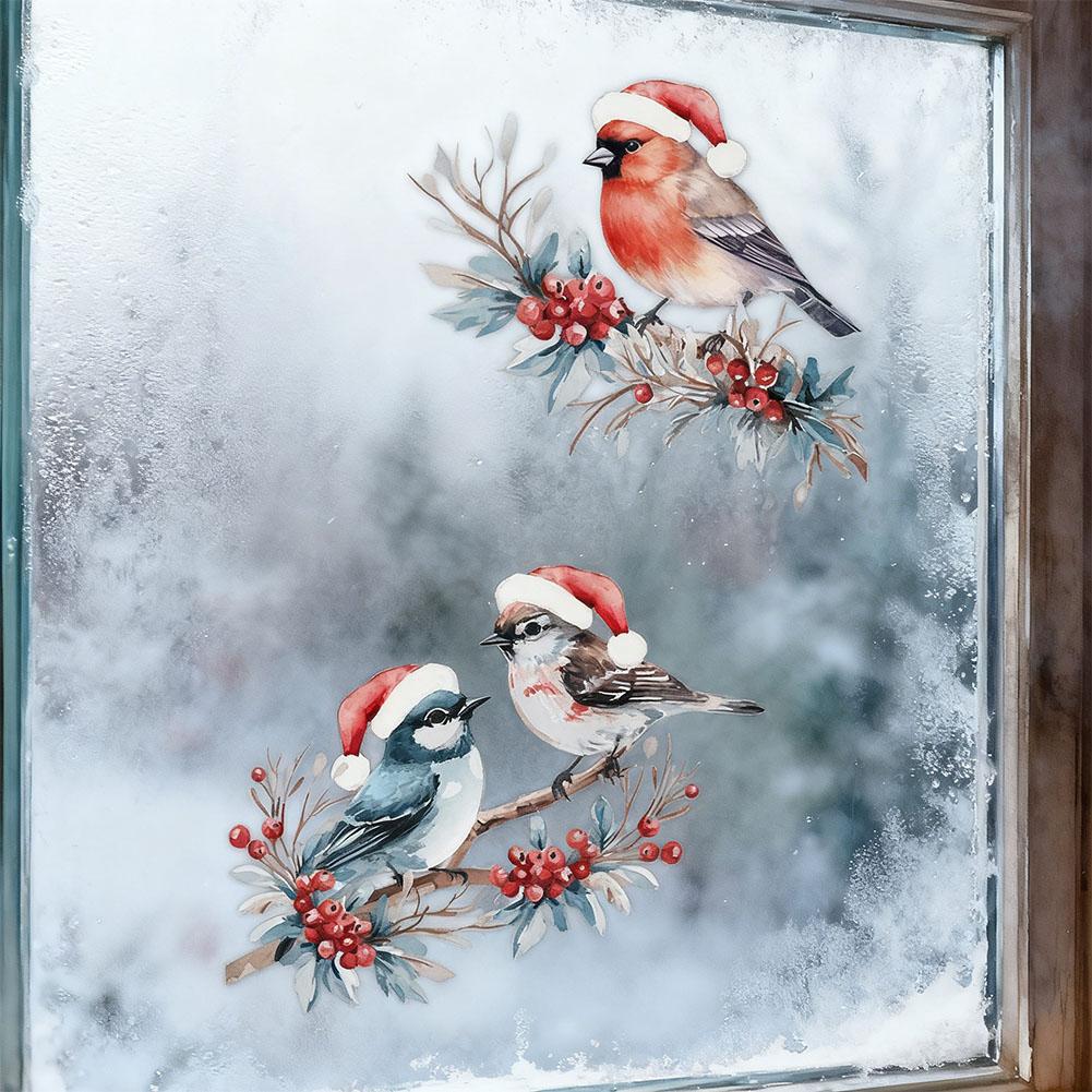 1Set Christmas Bird and Tree Branch Window Static Stickers Waterproof Suitable for Home Kitchen Office Festive Christmas Decors