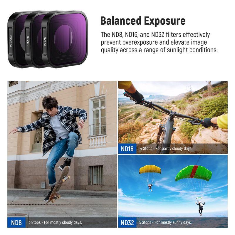 Neewer 4-Piece Lens Filter ND Filter Kit for GoPro Hero 10 9 Multi-Coated Filter Set ND4-ND32 Neutral Density Lens Filt