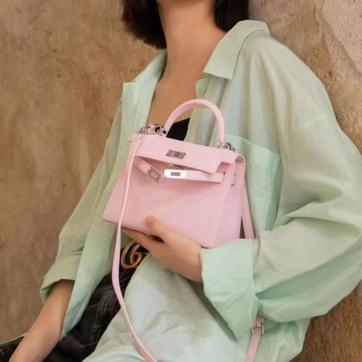 Damentasche aus echtem Leder, Handtasche aus Rindsleder mit Ep-Palmen-Print, einfache und modische Qualität, vielseitige Umhängetasche mit silberner Schnalle