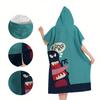 Funny Cartoon Monster Hooded Towel Kids Flat Print Cute Beast Poncho Microfiber Quick Dry Bathrobe for Pool Beach Shower