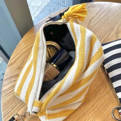 Damen Gestreifte Tasche Make-up Aufbewahrungstasche mit großer Kapazität Organizer Kosmetik Koreanische Quaste Kosmetiktasche Necessaire Reise Toilettentasche Canvas Beauty Case