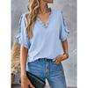 Summer Simple Solid Short sleeve Frill V-neck Shirts Top Women Women's Shirt Top