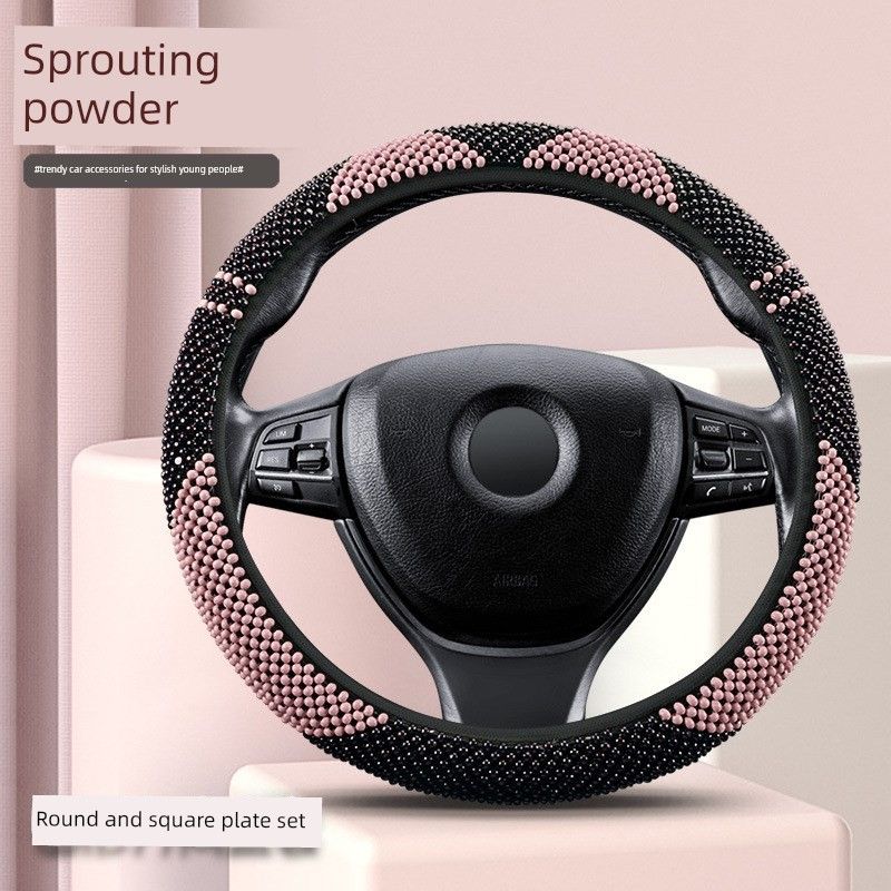 

New Wooden Bead Car Steering Wheel Cover, Breathable for Summer, Cute for Women, Suitable for All Seasons, Anti-Slip and Sweat-Absorbent Hd Cartoon Wooden Bead Cat Ear Round - Blush Pink