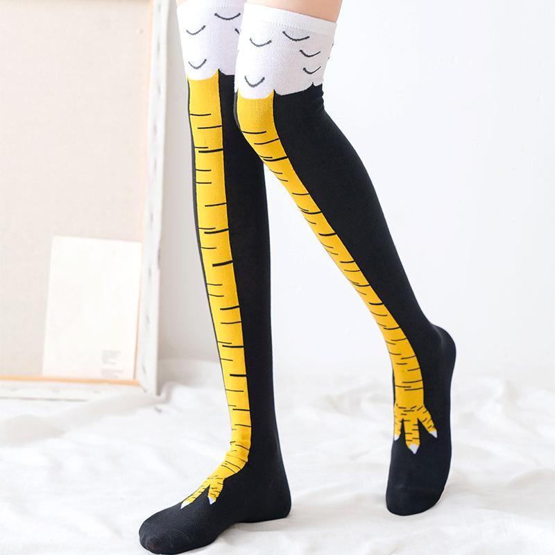Damen Lustige Hühnerfuß Strumpfhosen Überknie Druck Dünne Beine Lange Strumpfhosen Frühling Herbst Winter Mittelstufenschülerinnen Socken One Size black