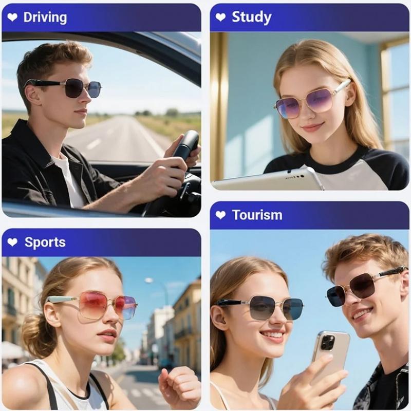 1 pair Smart Bluetooth Glasses Multi language Real time Translation Glasses Playing Music Calling Earphones Fashion Sunglasses