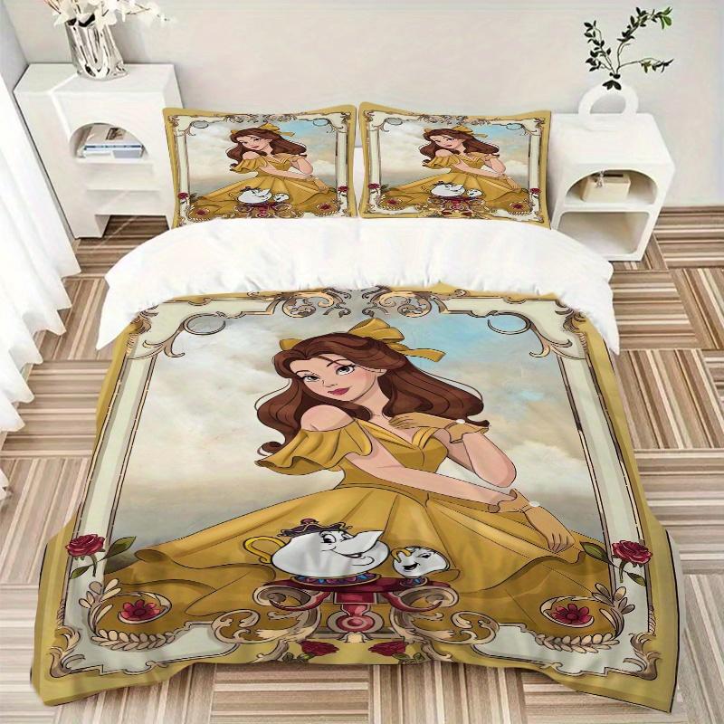 3pcs Beauty and the Beast Belle Bedding Set 1 Soft Quilt Cover + 2 Pillowcases, Machine Washable Suitable for All Seasons S007