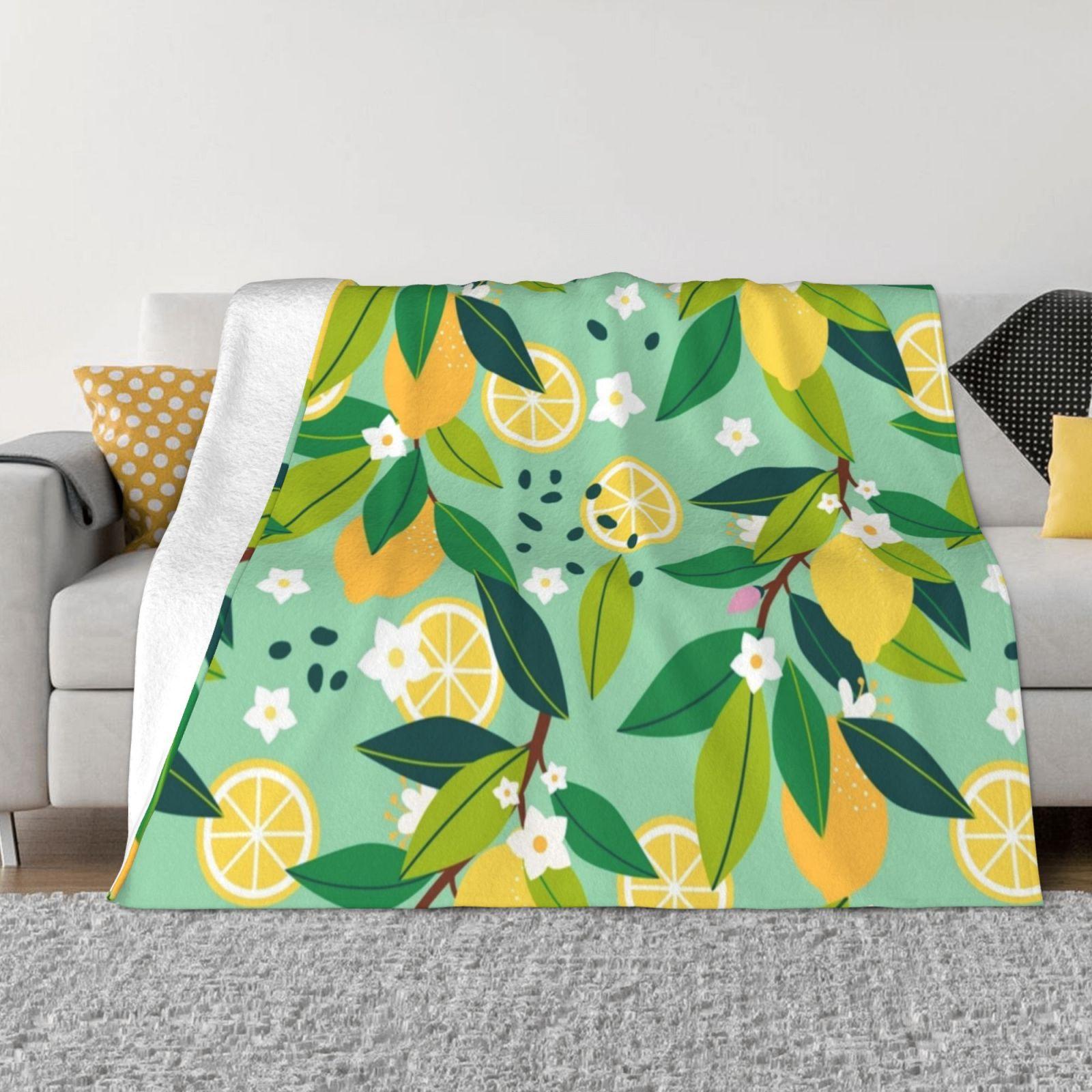 Fresh Lemons Seamless Pattern Super Warm Soft Blankets On Sofa/Bed/Travel Yellow Green Summer Citrus Fruit Pattern Seamless 30x40in
