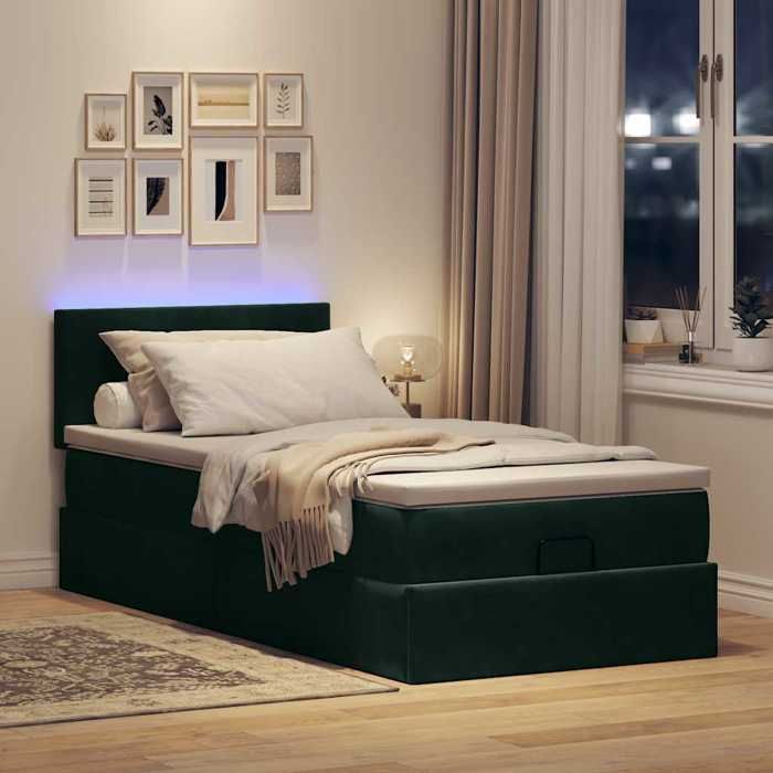 Maison Exclusive - Lit ottoman avec matelas et LED Vert foncé 80x200cm velours