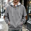 Men's Pullover Hoodie with Leather Patch and Button, Casual Loose Fit