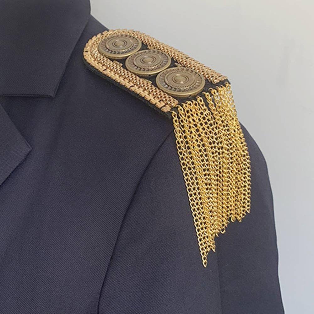 Delicate Handmade Tassel Epaulette Long Chain Rhinestones Brooch Electroplating Classical Shoulder Brooch Men Women