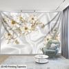 2D Elegant  Flower Tapestry Embossed Style White Floral with Golden Accents Wall Hanging