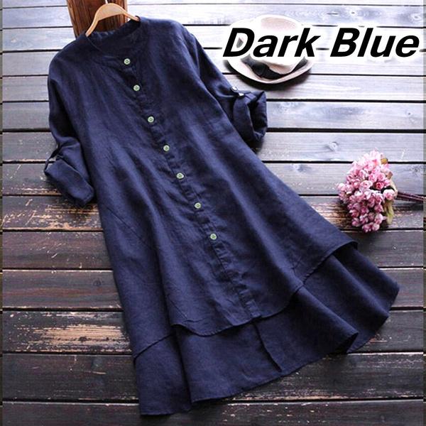 Women's Plus Size Open Front O Neck Cardigan Long Sleeve Button Casual Loose T-shirt Plain Lightweight Long Shirt Women Blouse