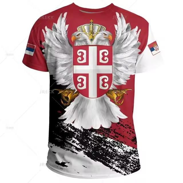 3D Printed Loose Summer New Serbia Men's Casual T-shirt Serbia Logo National Emblem