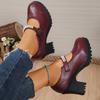 Loafer Autumn New Round Toe Shallow Mouth Metal One Strap Platform Non-Slip Wear-Resistant Block Heel High Heels