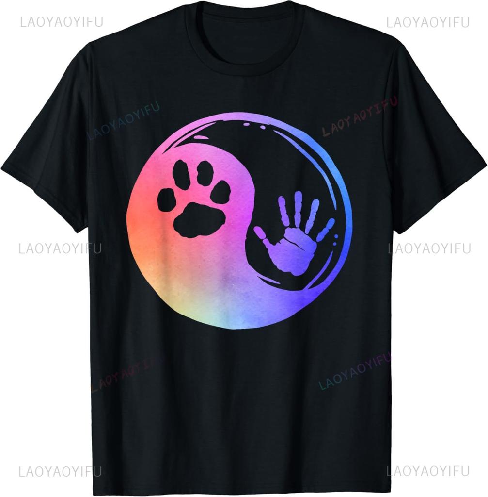 Dog Paw Print TShirt Fun Dog Pet Print Top  Cotton Men Clothing  Graphic T Shirts Camisetas Streetwear Vintage T Shirt