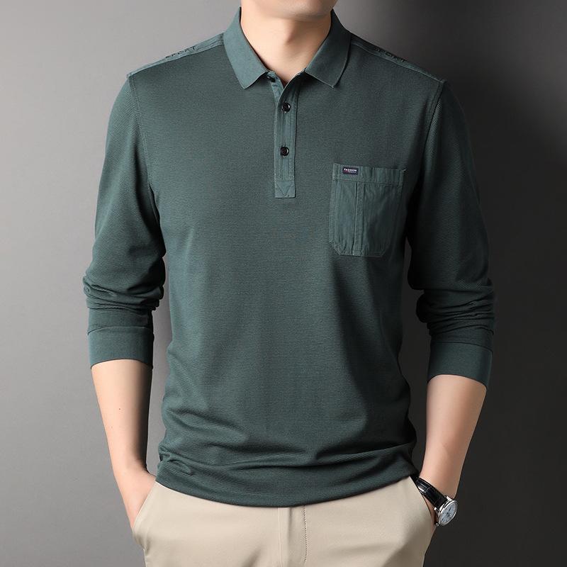 Long-sleeved T-shirt Men's Spring and Autumn New Lapel POLO Shirt Business Casual Cotton Outer Wear Middle-aged Men's Clothing