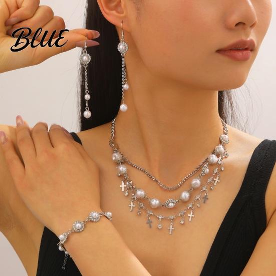 Mixed Match Jewelry Set 3Pcs/Set Women Rhinestones Inlaid Imitation Pearls