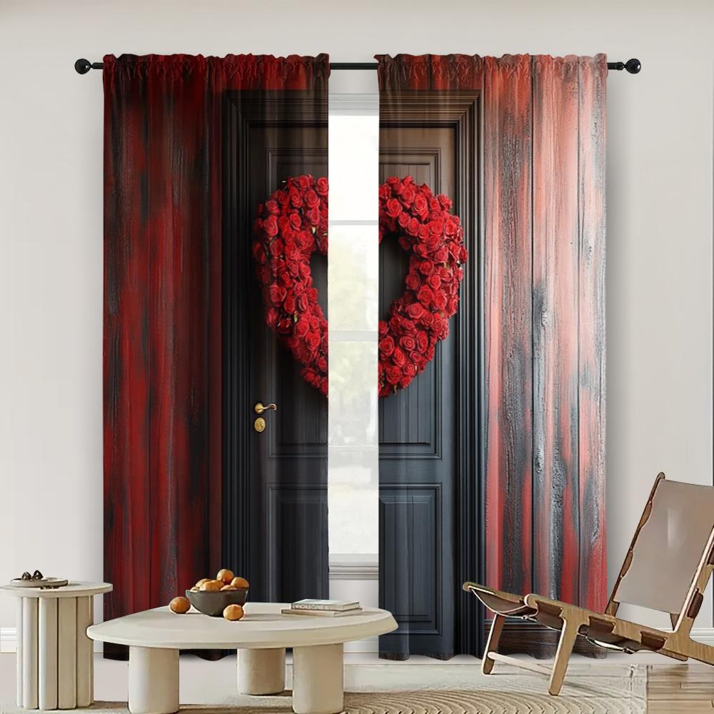 2pc,  Happy Valentine's Day Curtains Romantic Valentine's Day Balloon Machine Washable Polyester,Without Electricity Birthday