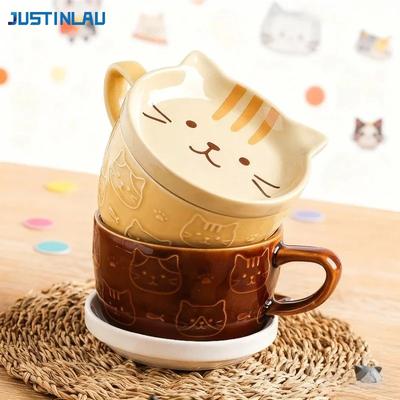Cartoon-Kaffeebecher mit Deckel Frühstück Milchbecher Kreatives Haushaltsgeschirr Wasserbecher Frau Lustige Geschenke Keramiktassen