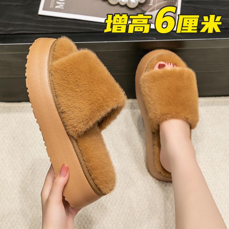 

2025 осень новые высококачественные плюшевые тапочки женские для улицы домашние на толстой подошве хлопковые тапочки супер теплые студенческие 39-40 коричневый