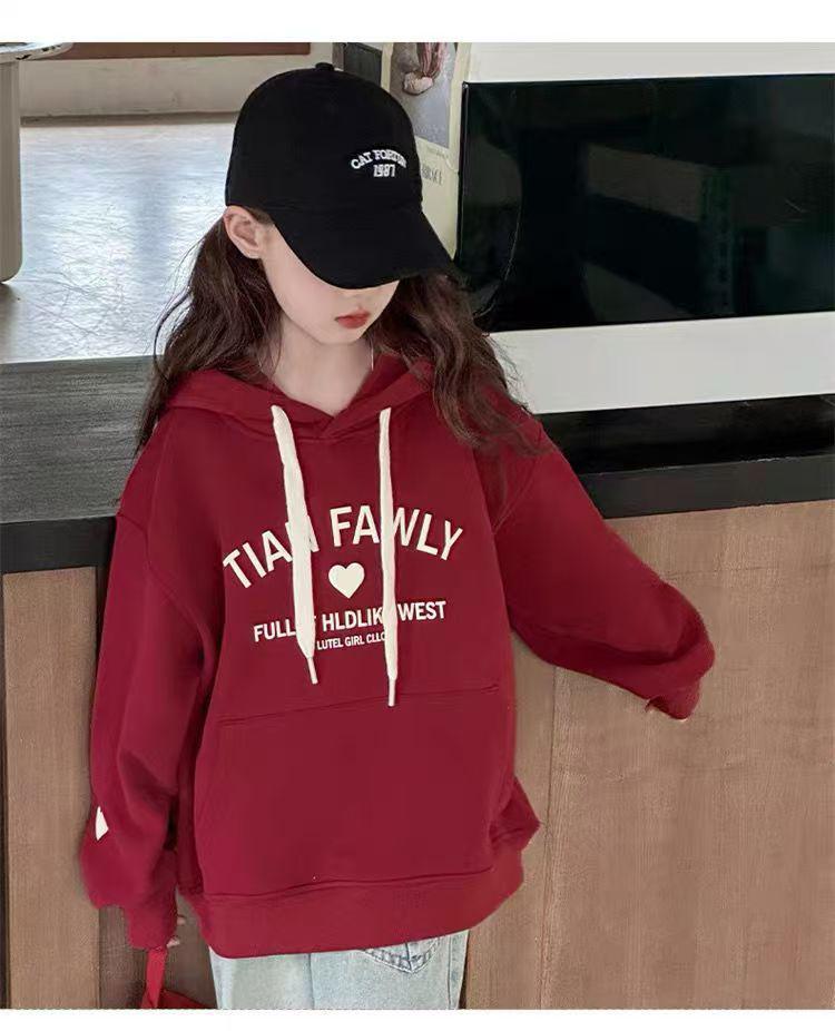 2024 Girl's Fleece-Lined Hooded Sweatshirt: Autumn/Winter Trendy Style