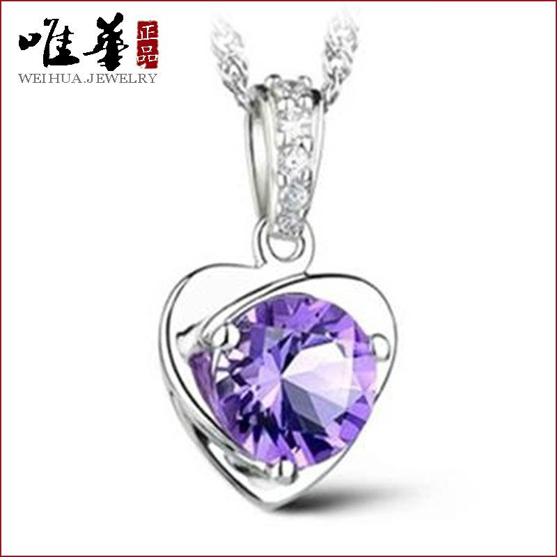 

Ювелирные изделия Weihua с хрусталем в форме сердца, посеребренные, аметистовое женское ожерелье, подарок, подвеска Ziling.