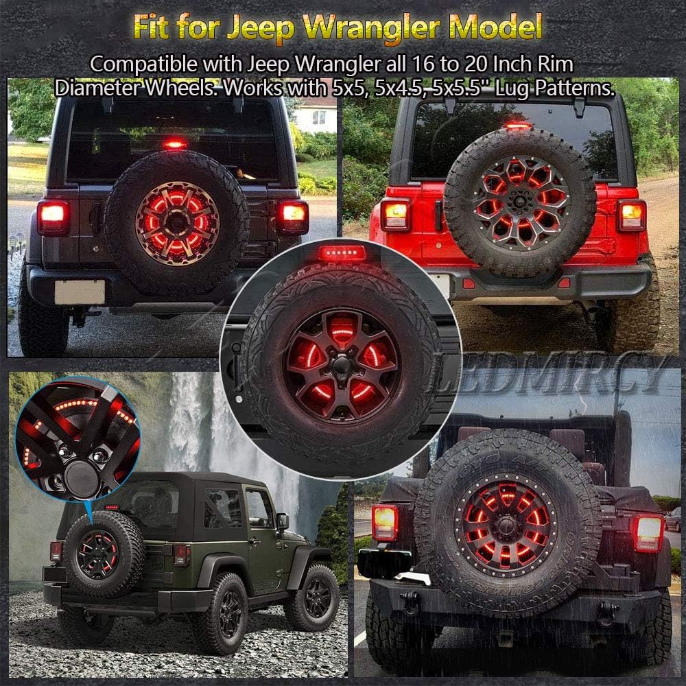 LEDMIRCY Spare Tire Brake Light 3rd Third Brake Light Rear Wheel Lights Tail Light LED Ring Red Light for Wrangler JK 2007-2018 2018- 1987- JKU JLU