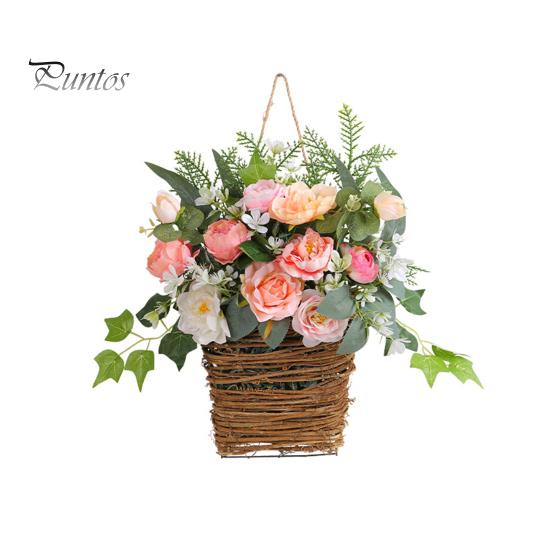 

Искусственная подвесная цветочная корзина со шнурком, реалистичный вид, яркий цвет, имитация розы, пиона, подвесной кашпо розовый