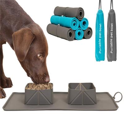 Haustiernapf Silikon Faltbarer Haustiernapf Anti-Rutsch Hund Doppelnapf Samtbeutel Hundenapf Outdoor Tragbarer Hundenapf Futter Faltbar