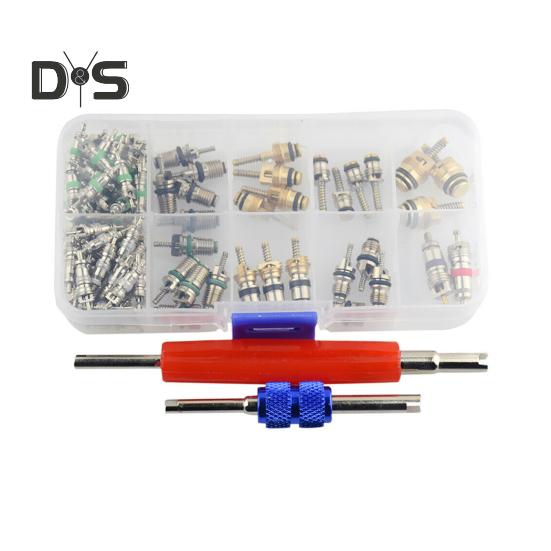 

Комплект сердечников клапанов переменного тока для автомобильного кондиционера 134a, набор стержней стержней клапанов для холодильных шин, набор инструментов для установки сердечников клапанов A