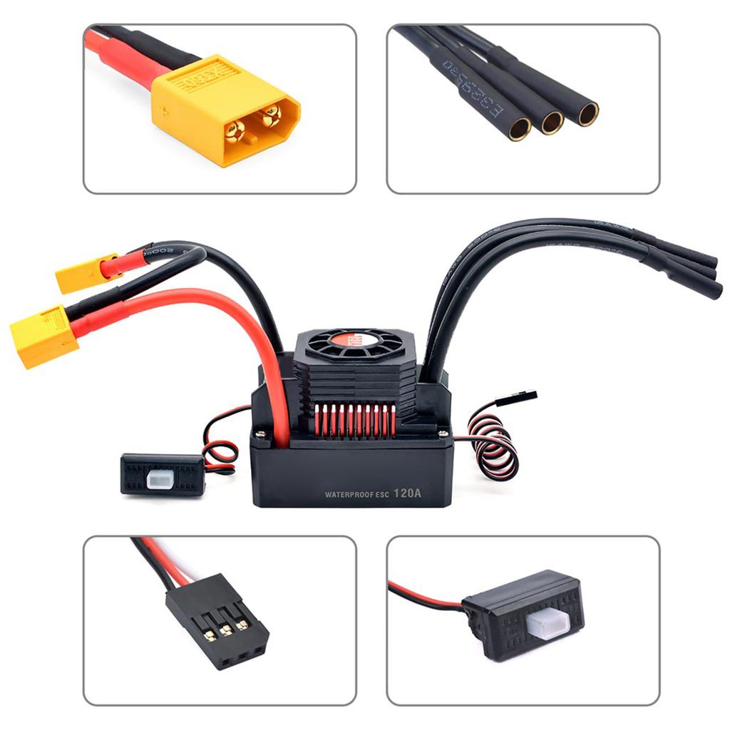 120A ESC with BEC XT60 Plug 3 6S Lipo Waterproof Brushless ESC for 1 8 RC Car Off road Crawler Car Electronic Speed