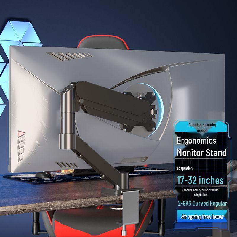32 Height-Adjustable Gas Spring Monitor Mount with Rotating Base, No-Drill Installation