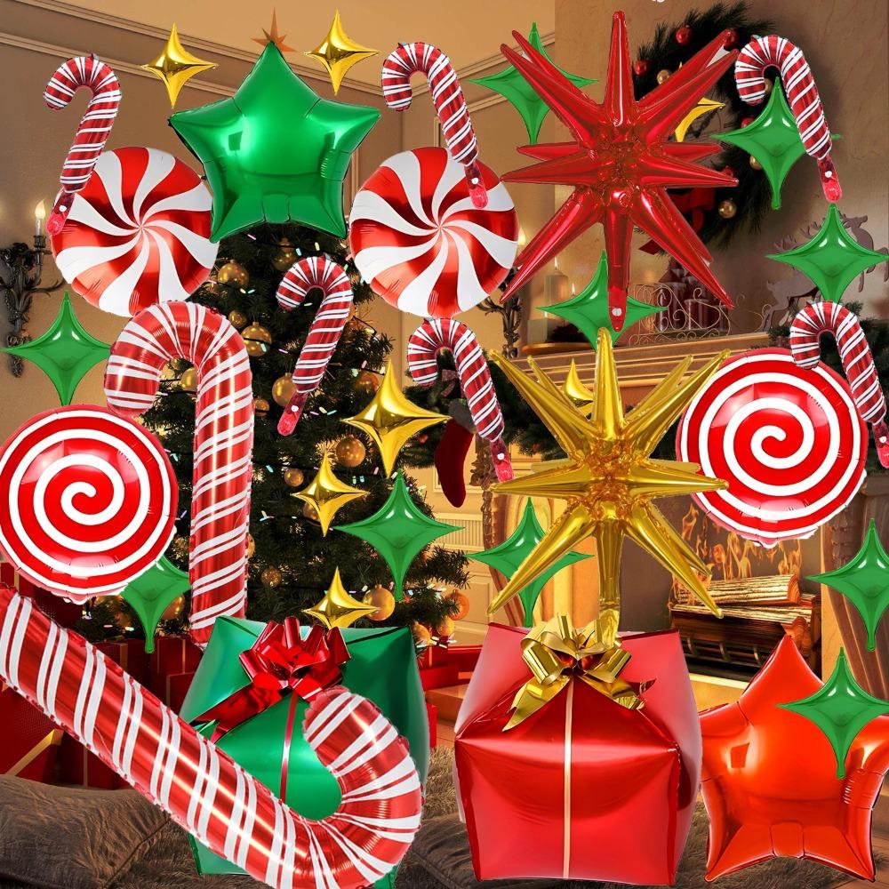 28/40Pcs Christmas Decoration Aluminum Foil Balloons Xmas Gifts 4D Inflatable Balloons Canes Candies Cute Xmas Party Ornaments