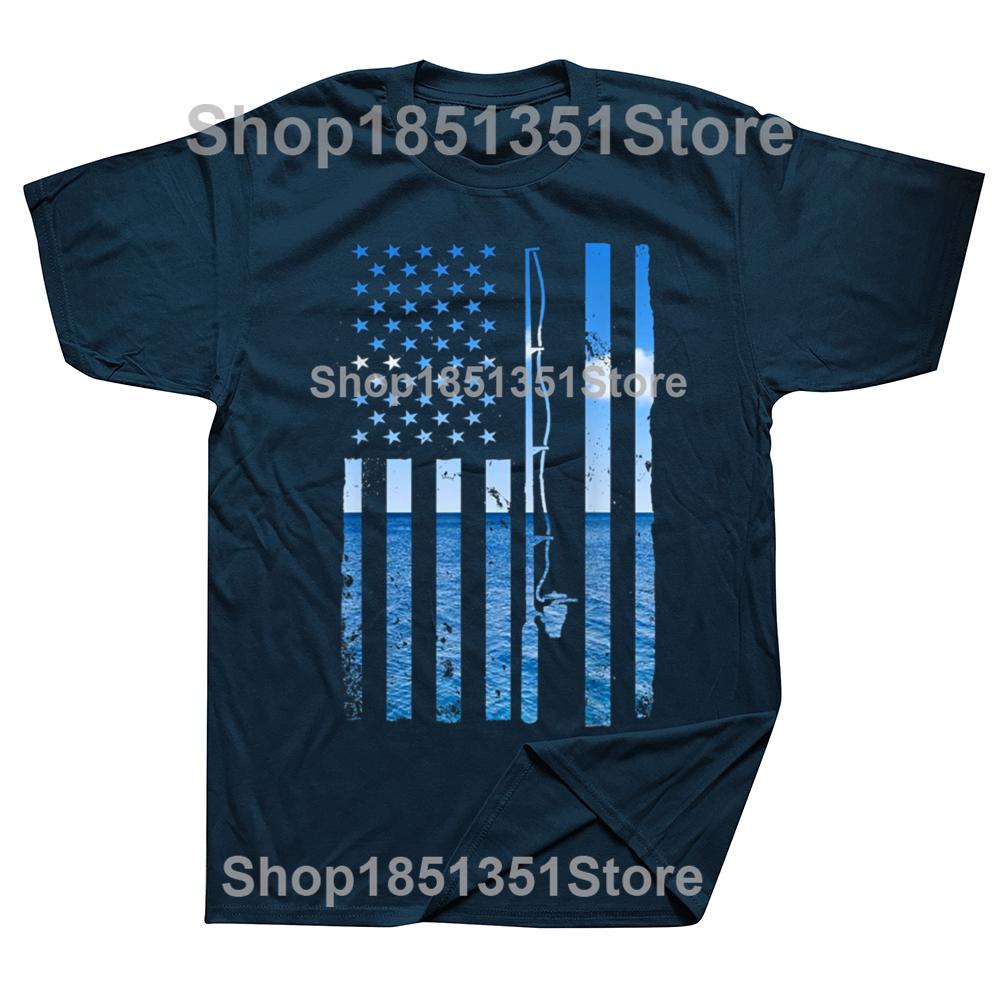 Funny American Flag Fish Fisher Fisherman Graphic Tshirt Fashion Casual Oversized Fishing Lover Tshirts Mens Cotton T Shirt