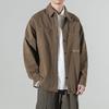 Men's tooling shirt jacket, spring and autumn style, plus size trendy brand casual top, solid color cardigan lapel jacket, men's oversized size