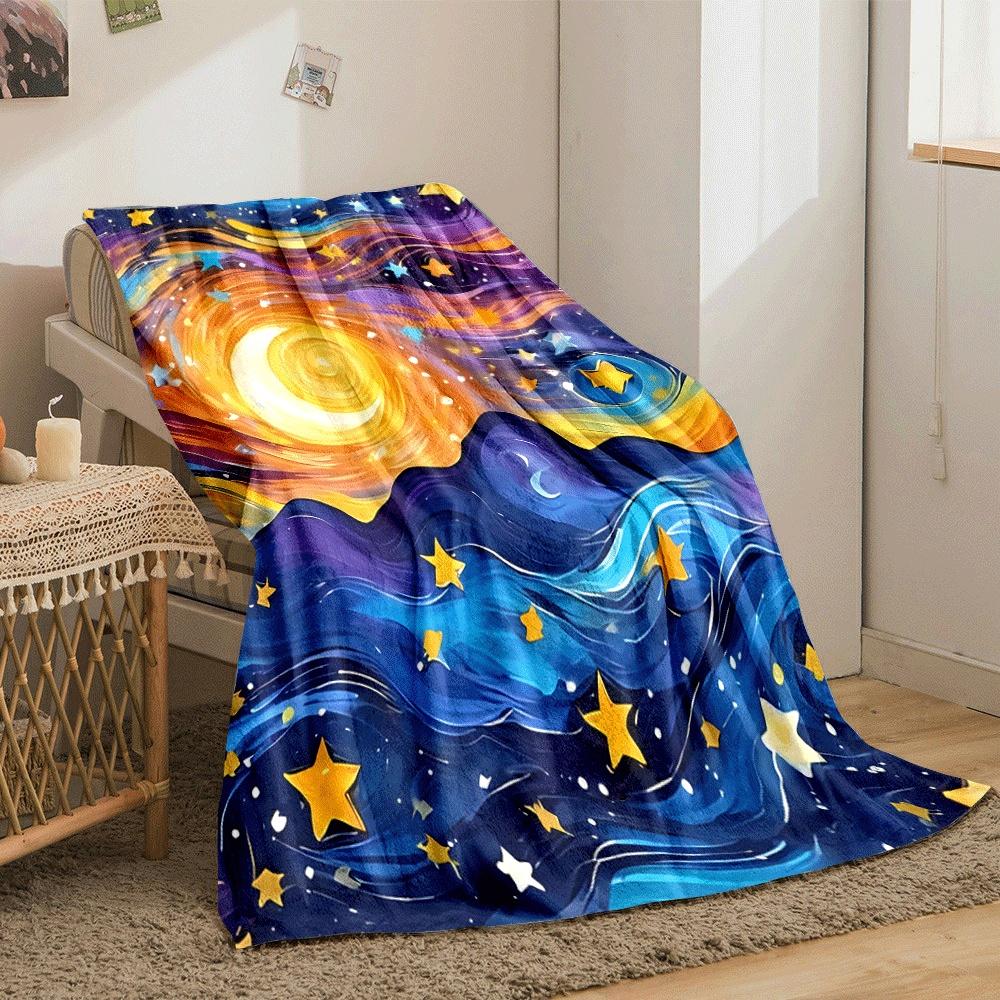 Swirling Night Sky with Stars, a Crescent Moon, and Abstract Mountains. for All Seasons Blanket Lunch Break Throw Gift