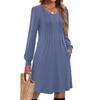 Women's Solid Color Casual Fashion V-neck Long Sleeved Mid Length Dress