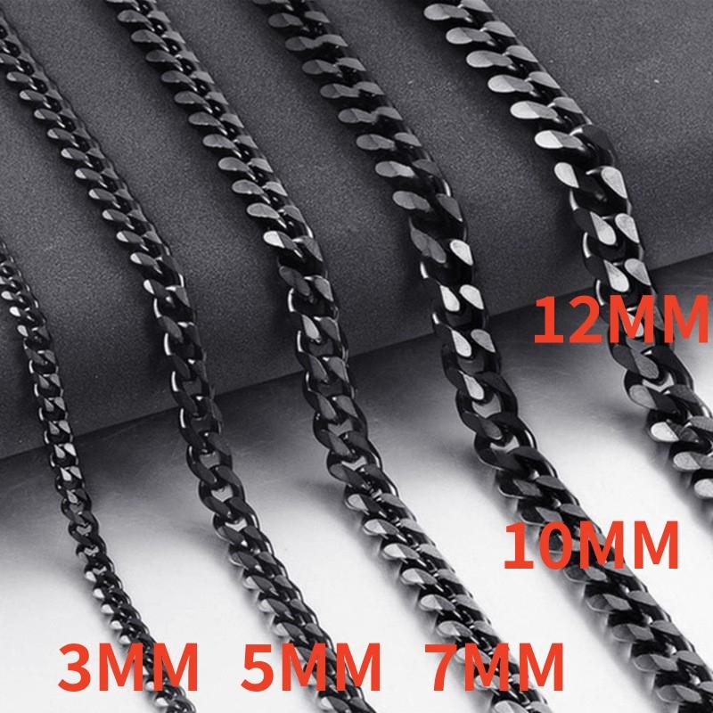 Stainless Steel Chain Cuban Link Necklace For Men Women Jewelry Punk Goth Neck Pendant Accessories Golen Black Silver Color