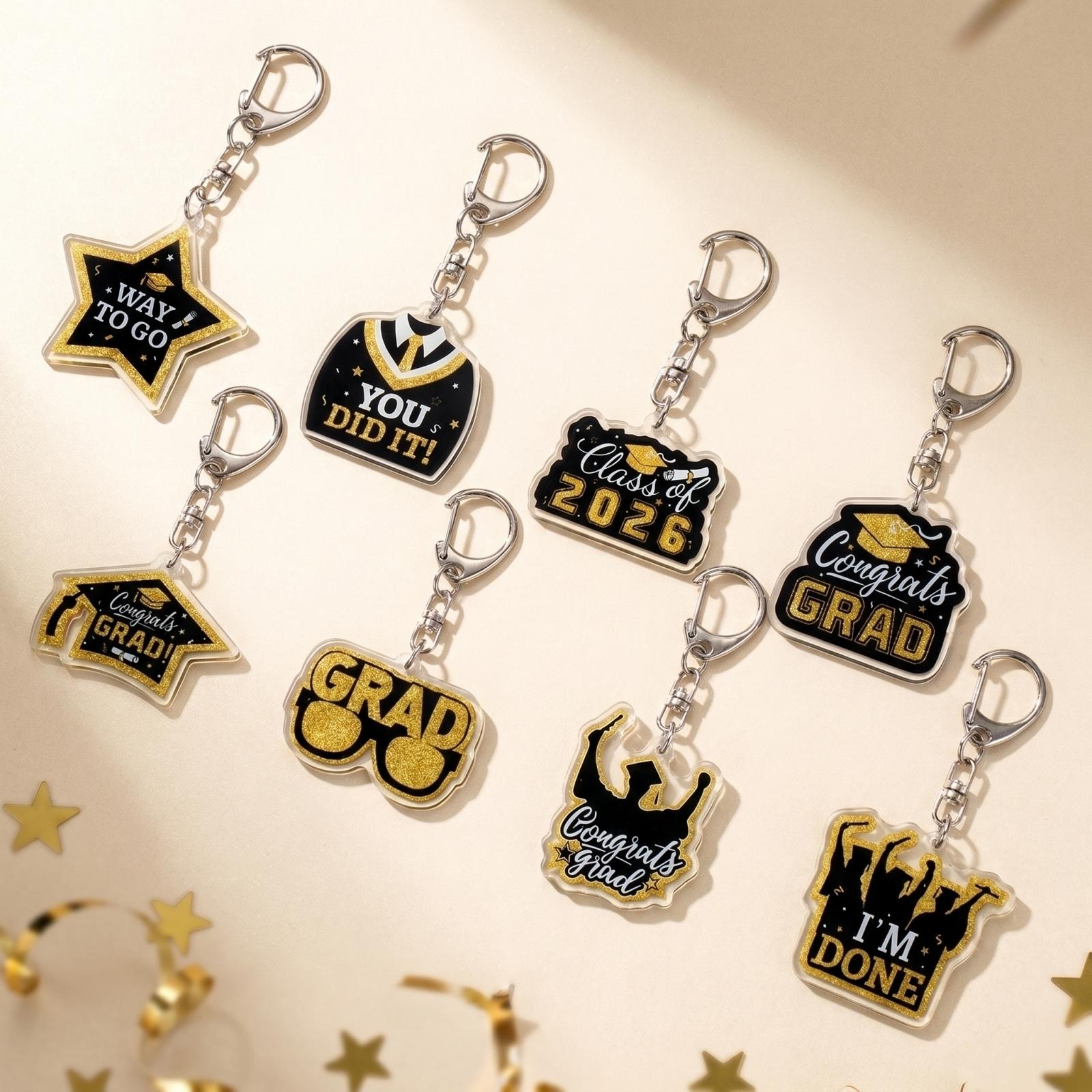 Graduation Keychain Graduation Party Gift Backpack Keychain Double Sided Acrylic Doctoral Hat one size