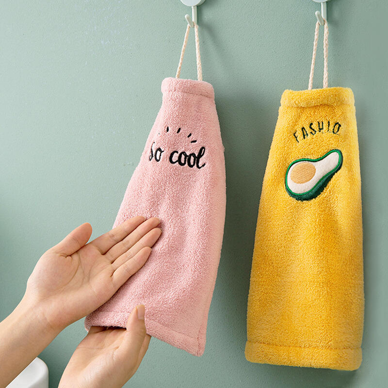 Kitchen Microfiber Embroidered Ring Hand Towel DD-11505 Yellow