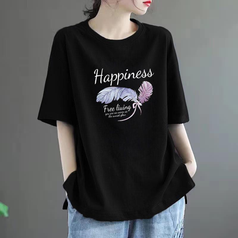 

Simple Women s Short-Sleeve T-Shirt Plus Size 2026 for Plus-Size Women, Summer Slimming New Style Loose Top 150kg That Hides the Belly Black 4XL