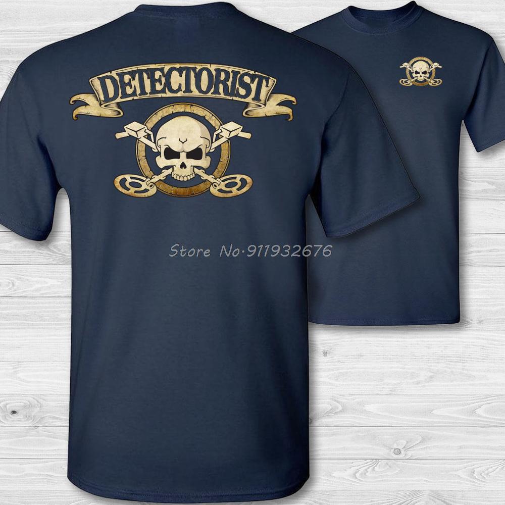 Doppelseitiges Metalldetektor-Totenkopf-Kreuz-T-Shirt - Schatzsucher-Totenkopf-Abzeichen T-Shirts Herren