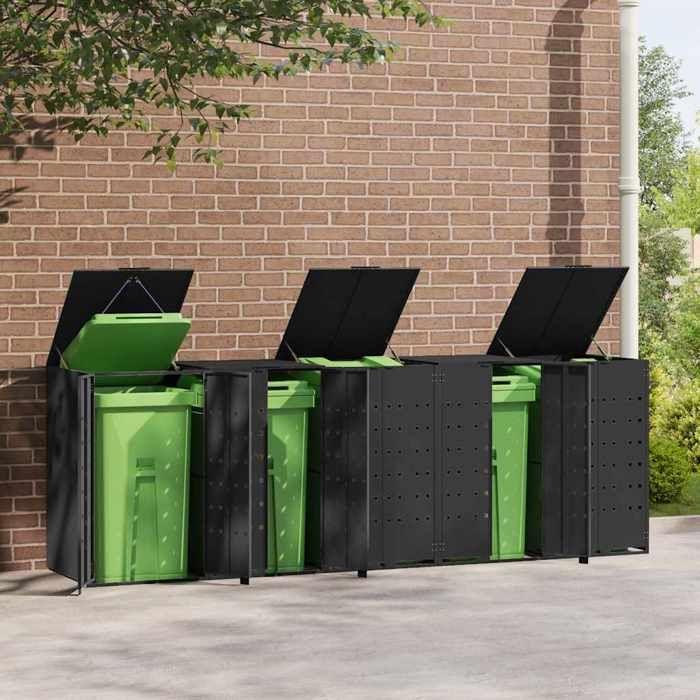 VidaXL Rangement à roulettes pour poubelles pour 5 bacs noir acier, rangement de poubelles, rangement de poubelles de 3279980