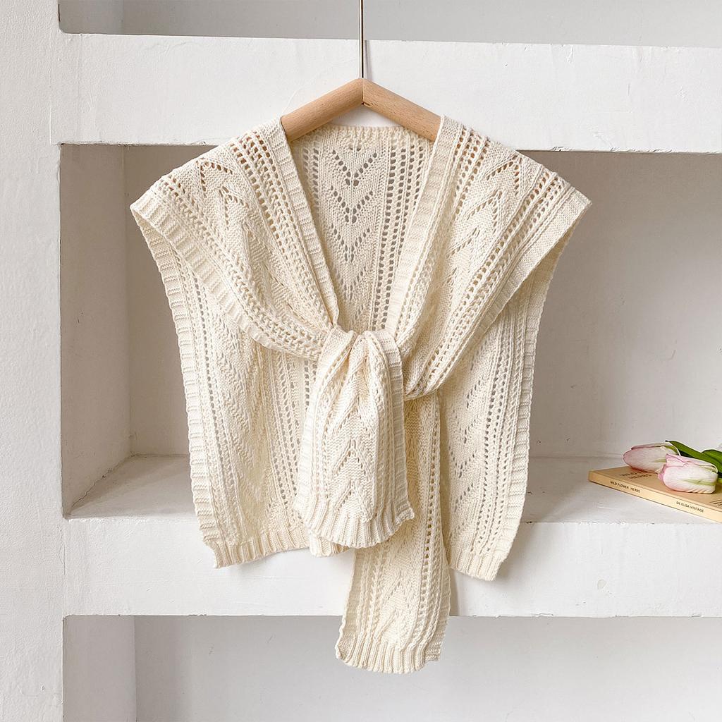 2025 Korean Leisure Versatile Knitted Shawl Summer Air Conditioning Fake Collar Neck Cape Shoulder Solid color Scarf For Women