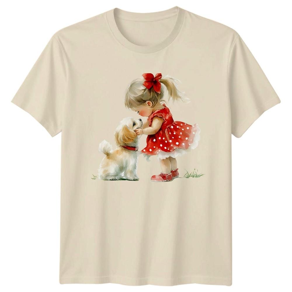 Girl And Dog Pet Friendship Childrens Animals Unisexs Unisexs Graphic Tee Unisex