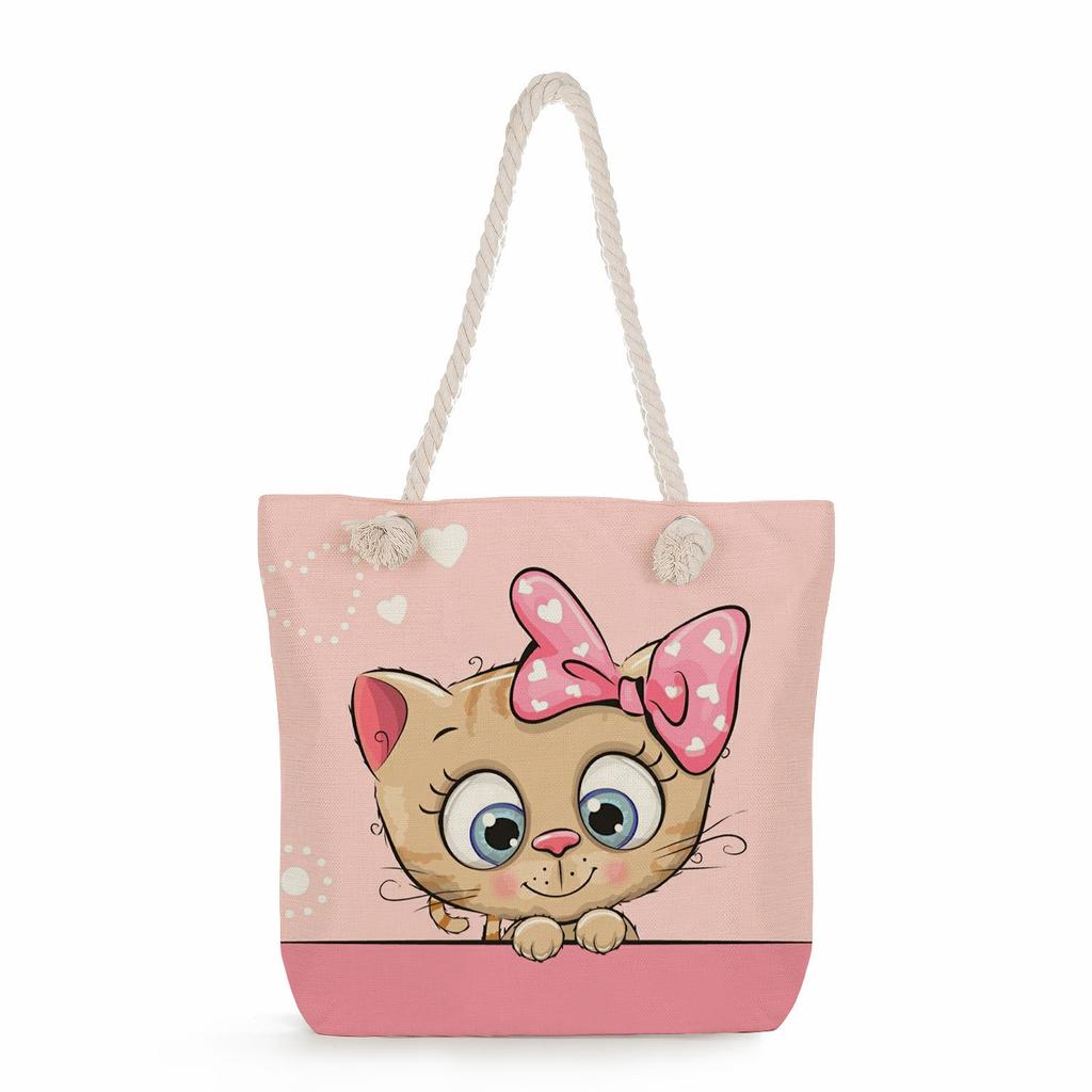 Cartoon animals print thick rope single-shoulder beach bag 7270 KTB
