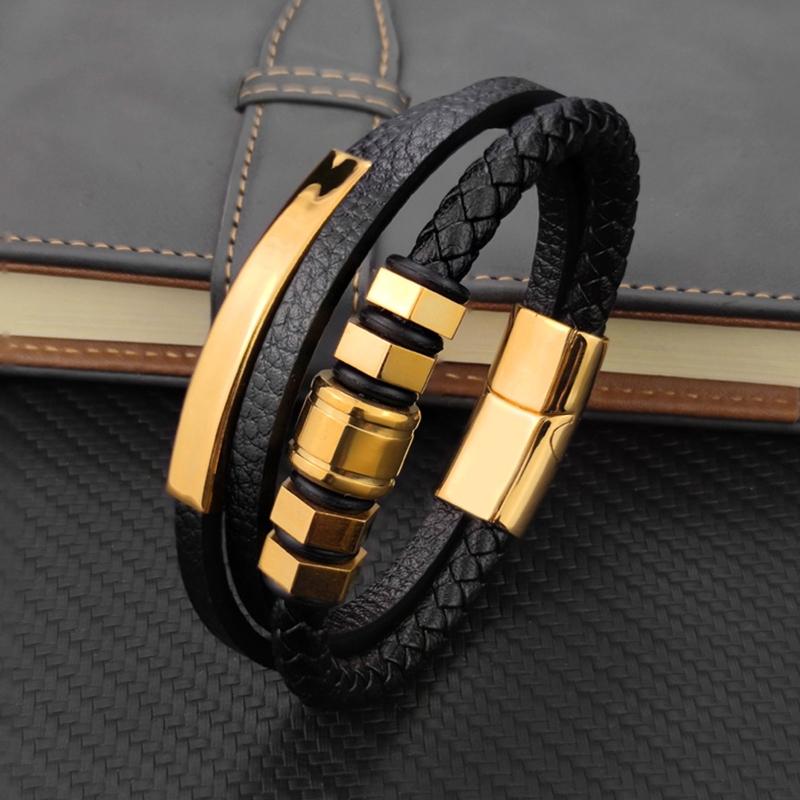 Stainless Steel Braided Leather Bracelet for Men Women Gifts Leather Wrist Band Cuff Bangle Bracelet Magnet Clasp
