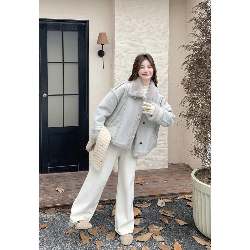 Damen Winter 2025 Blauer Pelz Lammwolle Mantel - Fauler Stil Wildleder Samt Baumwolle Kurze Jacke