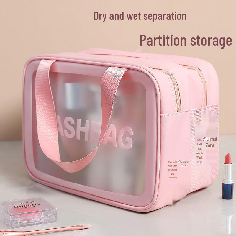 Large Waterproof Frosted Makeup Bag with Wet/Dry Separation, Portable Handheld Design