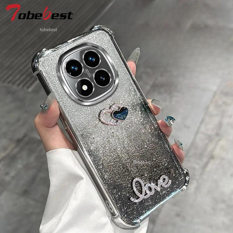 

3D Любовь Противоударный Блестящий Гальванизированный Силиконовый Чехол для Xiaomi Redmi Note 14 Pro Plus 14C 4G 5G Мягкая Задняя Крышка Redmi Note 14 Pro 5G серебряный